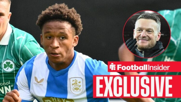 Jay Smith-Sway in action for Huddersfield, with Kim Hellberg in a circular inset