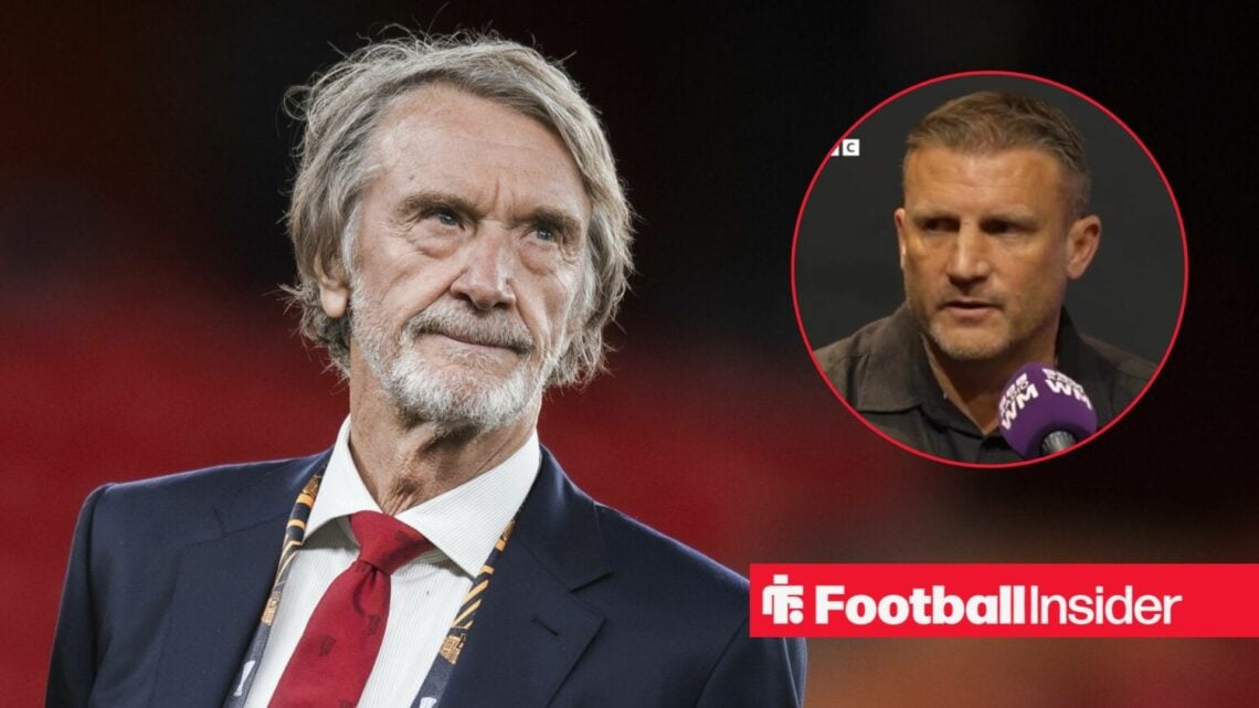 Sir Jim Ratcliffe at Old Trafford, with Matt Jackson in a circular inset