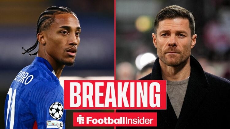 Joao Pedro in action for Chelsea, with Xabi Alonso on the sidelines at Real Madrid