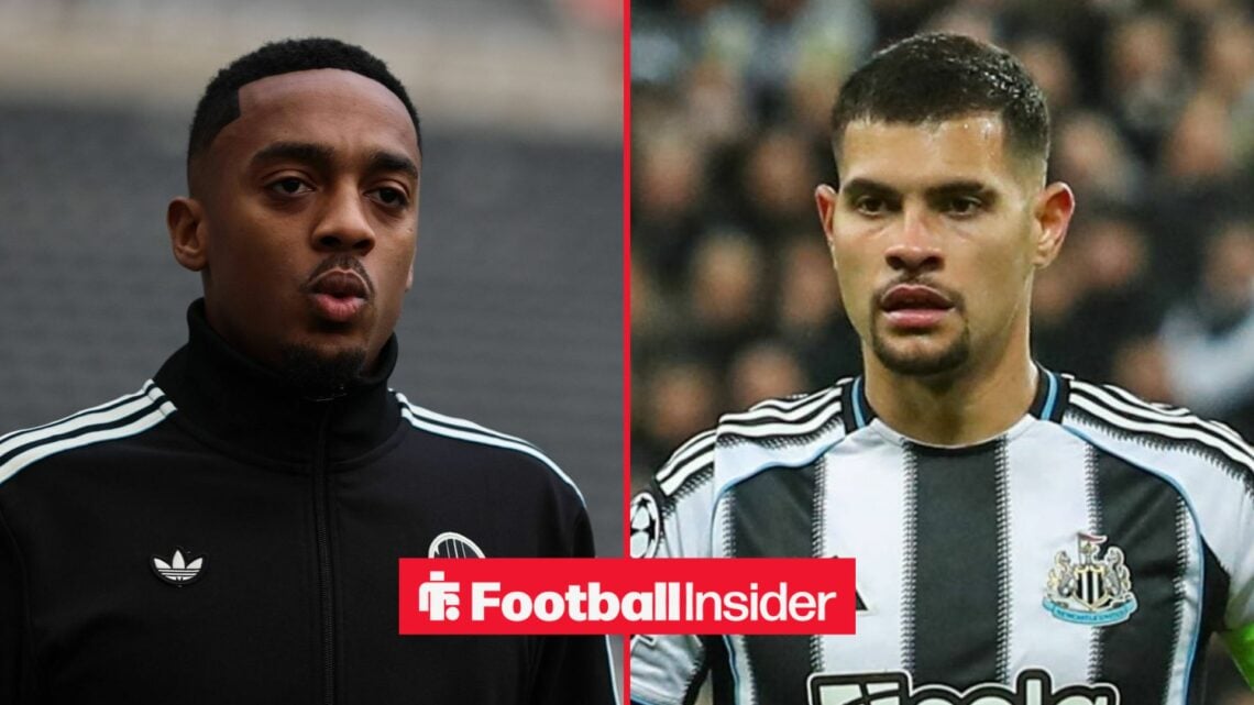 Joe Willock pre-match, with Bruno Guimaraes in action for Newcastle United
