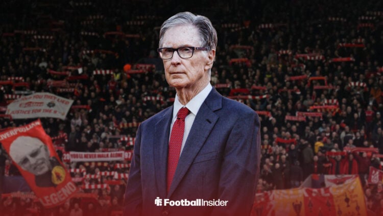 Liverpool owner John W. Henry against backdrop of fans in the Kop.