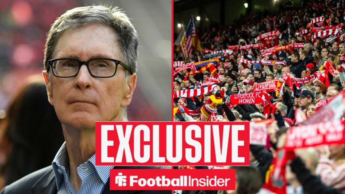 Liverpool owner John W.Henry alongside fans in the Kop at Anfield