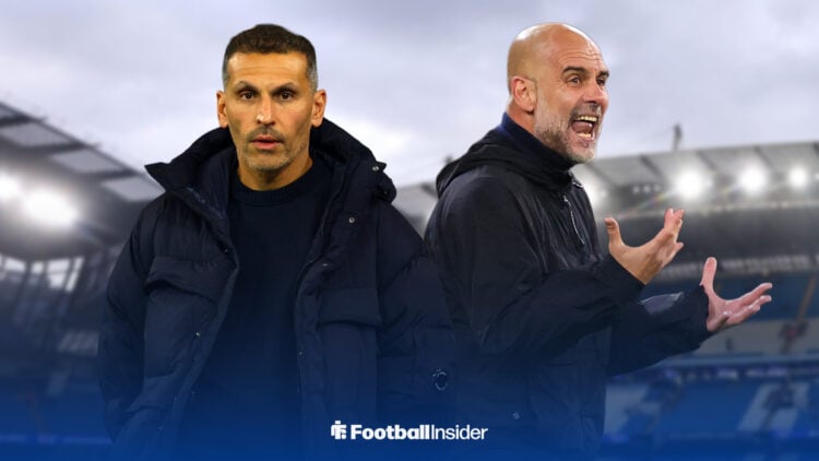 Manchester City chairman Khaldoon Al-Mubarak alongside manager Pep Guardiola at the Etihad.