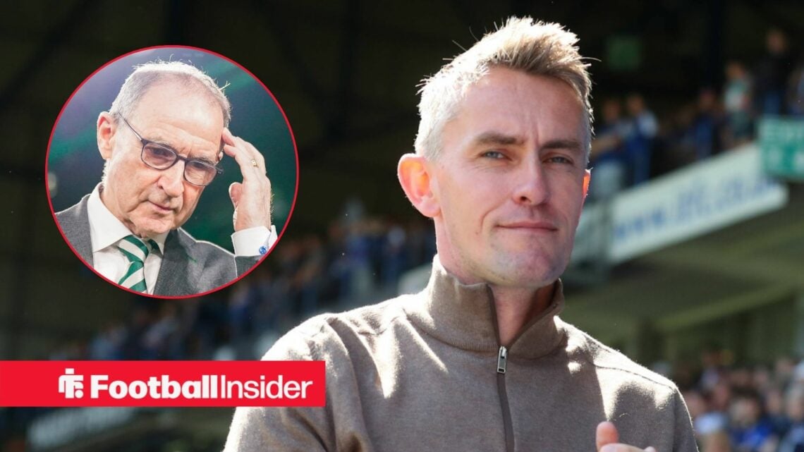 Kieran McKenna on the sidelines at Ipswich, with Martin O'Neill in a circular inset