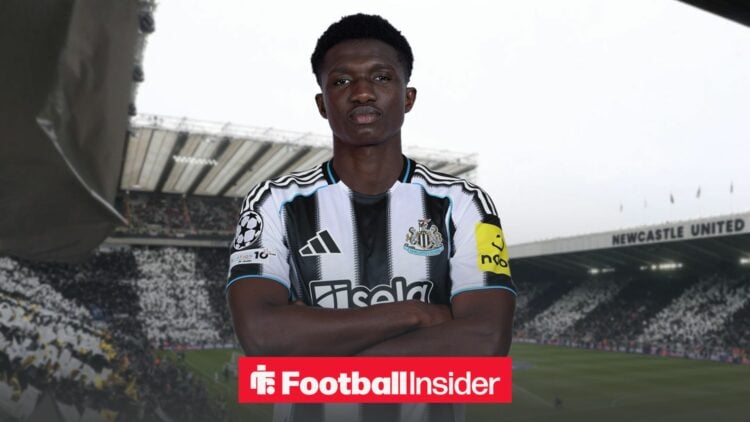 Monaco's Lamine Camara wearing a Newcastle United kit at St James' Park