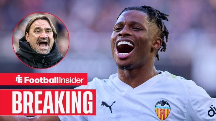 Largie Ramazani in action for Valencia, with Daniel Farke in a circular inset