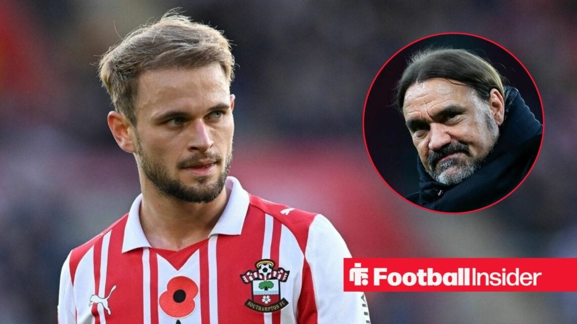 Leo Scienza in action for Southampton, with Daniel Farke in a circular inset