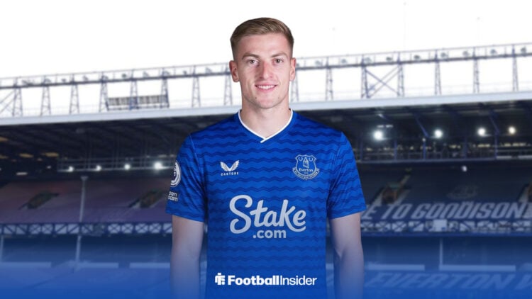 Chelsea striker Liam Delap in an Everton shirt