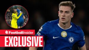Liam Delap of Chelsea during the UEFA Champions League 2025/26 League Phase MD5 match between Chelsea FC and FC Barcelona at Stamford Bridge on November 25, 2025 / Chelsea's Liam Delap elbows Tottenham defender Djed Spence on 19 May, 2026