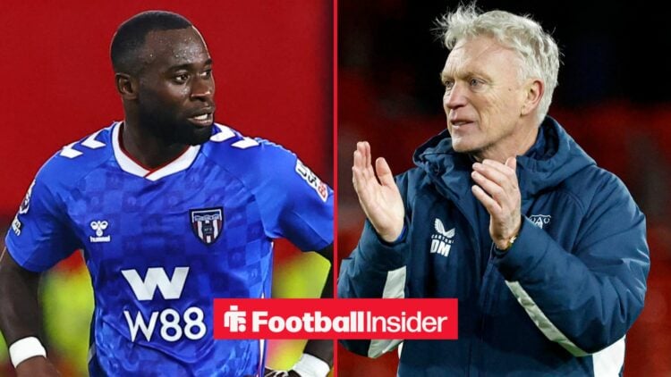 Sunderland defender Lutsharel Geertruida stands with his hands on his hips during a game, as Everton manager David Moyes applauds on the other side...