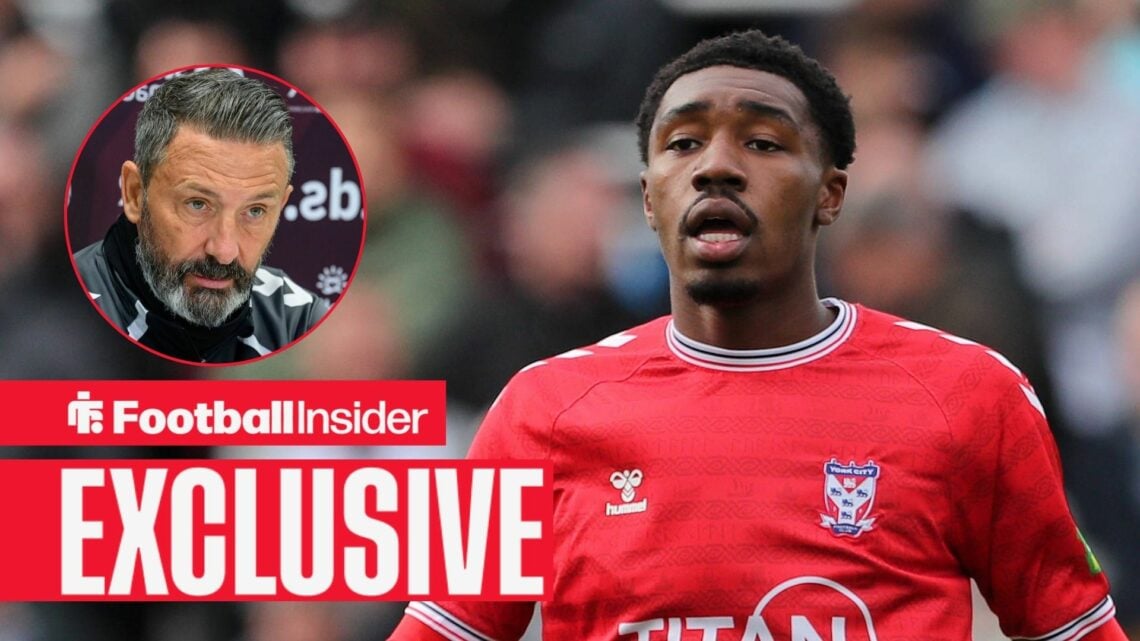 Malachi Fagan-Walcott in action for York City, with Derek McInnes in a circular inset