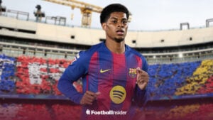 Marcus Rashford at Camp Nou in a Barcelona kit.