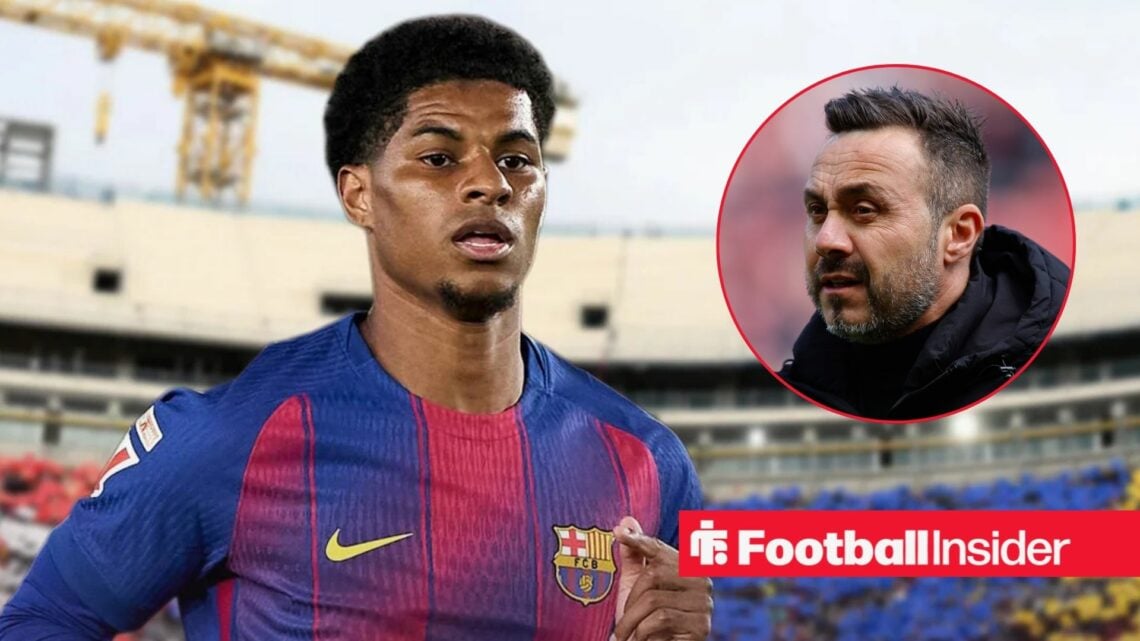 Marcus Rashford with Roberto De Zerbi included in a circular inset