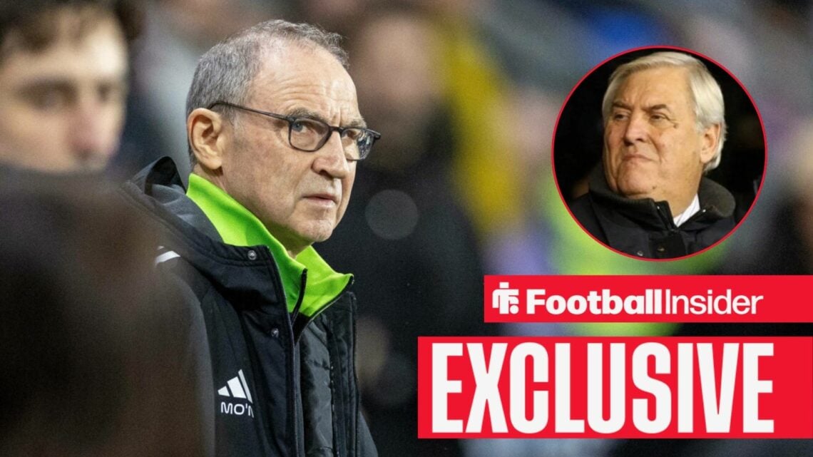 Football Insider exclusive as Celtic manager Martin O'Neill stares towards Keith Hackett, who features in a circular inset.