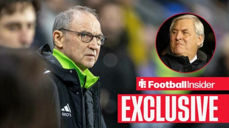 Football Insider exclusive as Celtic manager Martin O'Neill stares towards Keith Hackett, who features in a circular inset.