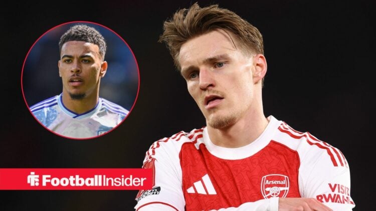 Morgan Odegaard alongside a circular inset of Morgan Rogers.