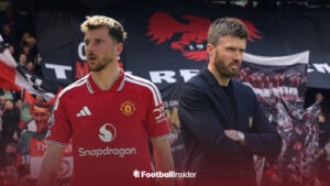Man United midfielder Mason Mount alongside manager Michael Carrick at Old Trafford
