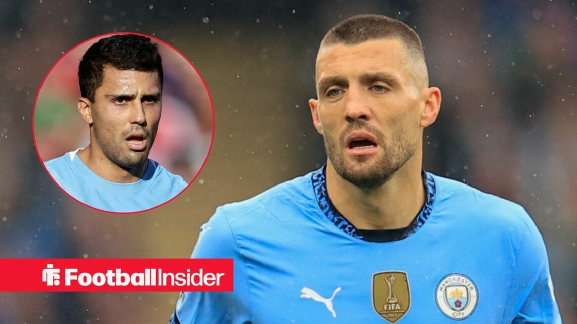 Mateo Kovacic in action for Man City, with Rodri in a circular inset