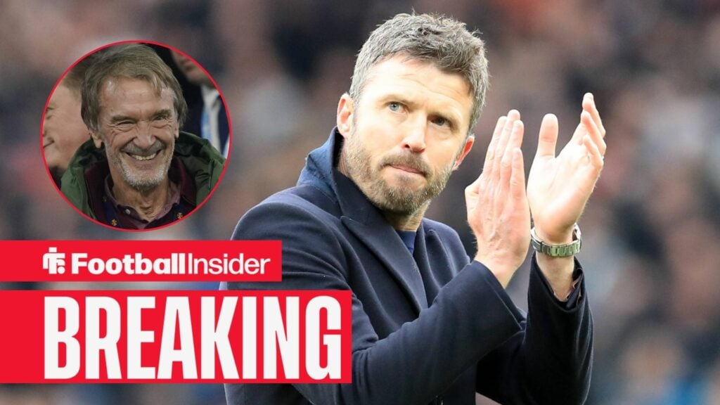 Michael Carrick with Sir Jim Ratcliffe included in a circular inset