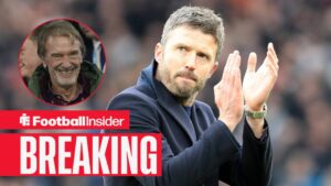 Michael Carrick with Sir Jim Ratcliffe included in a circular inset