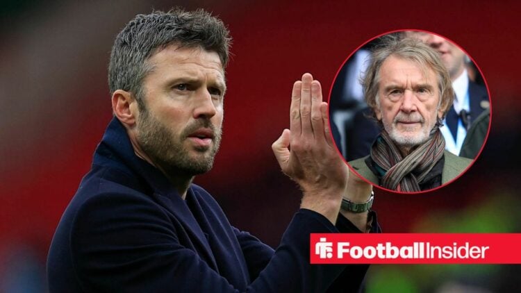 Michael Carrick with Sir Jim Ratcliffe included in a circular inset