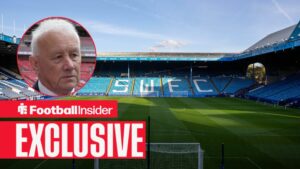 Sheffield Wednesday's home ground, Hillsborough, alongside a circular inset of EFL chairman Rick Parry