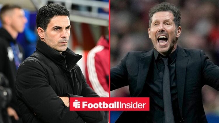 Arsenal manager Mikel Arteta stands with his arms folded as Atletico Madrid boss Diego Simeone shouts on the other side of a split image.