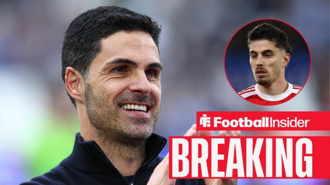 Mikel Arteta with Kai Havertz included in a circular inset