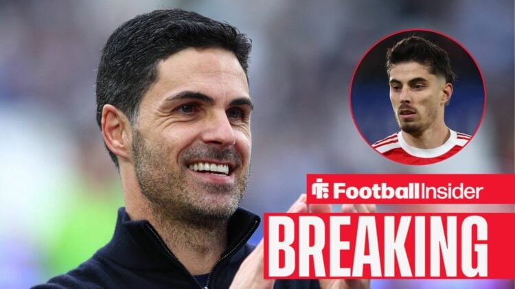 Mikel Arteta with Kai Havertz included in a circular inset