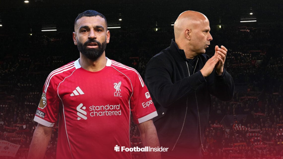 Liverpool forward Mohamed Salah alongside manager Arne Slot at Anfield