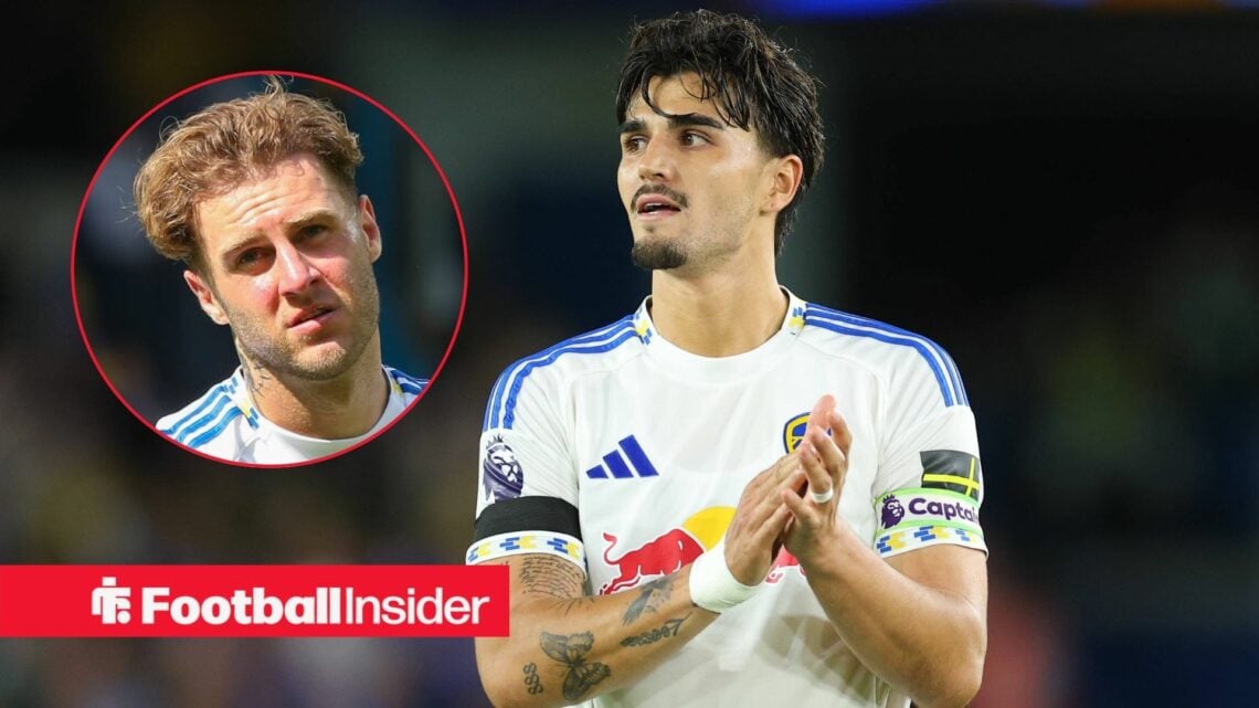 Leeds United defender Pascal Struijk alongside a circular inset of defender Joe Rodon