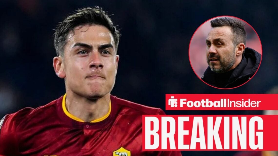 Paulo Dybala in action for Roma, with Roberto De Zerbi in a circular inset