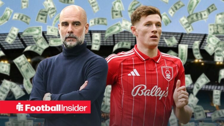 Pep Guardiola alongside Elliot Anderson