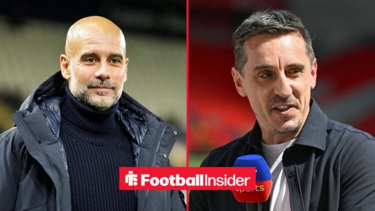 Pep Guardiola on left Gary Neville on right