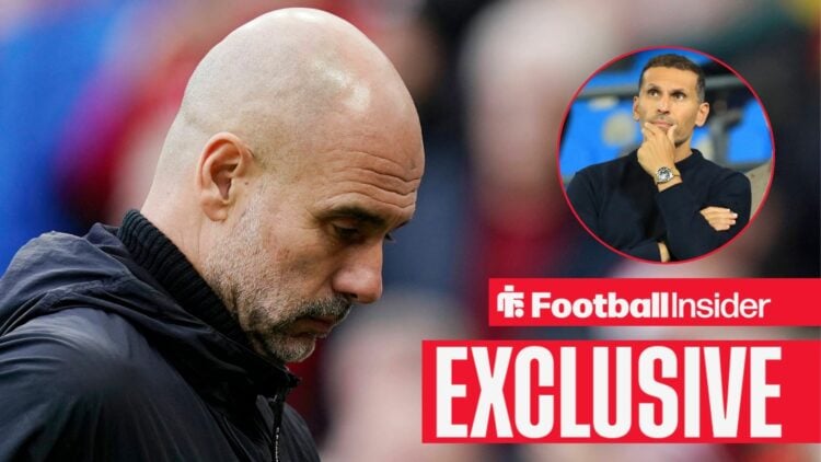 17th January 2026. Head bowed Pep Guardiola coach of Manchester City walks off at half time during the Manchester United at Old Trafford / 18th Sep...