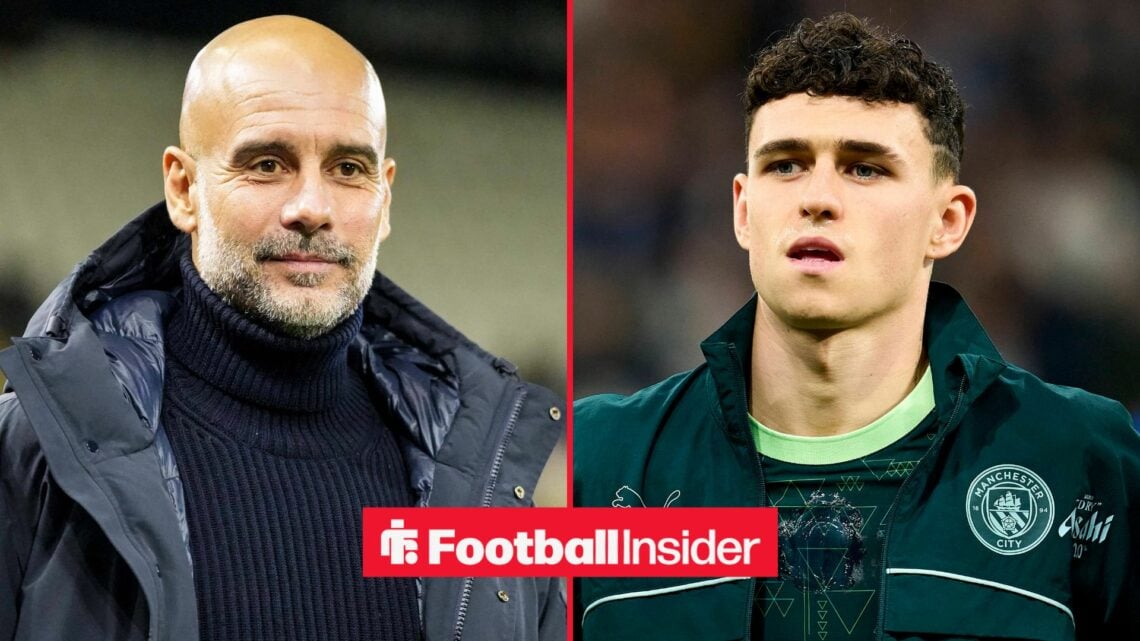 Pep Guardiola alongside Phil Foden