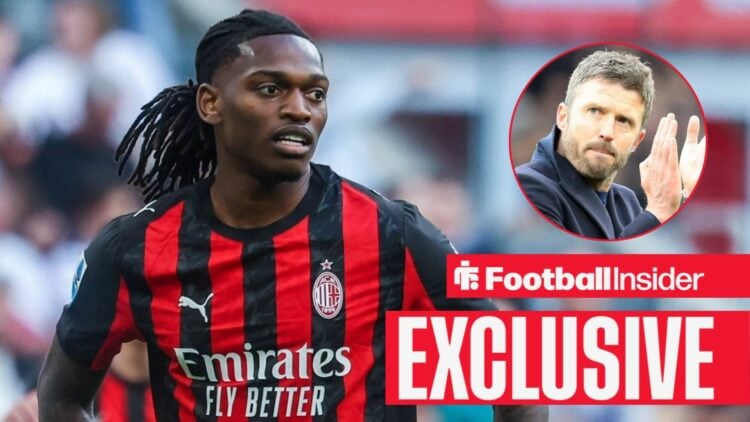 Football Insider exclusive as AC Milan forward Rafael Leao is in action during a game, while Manchester United manager Michael Carrick applauds in ...