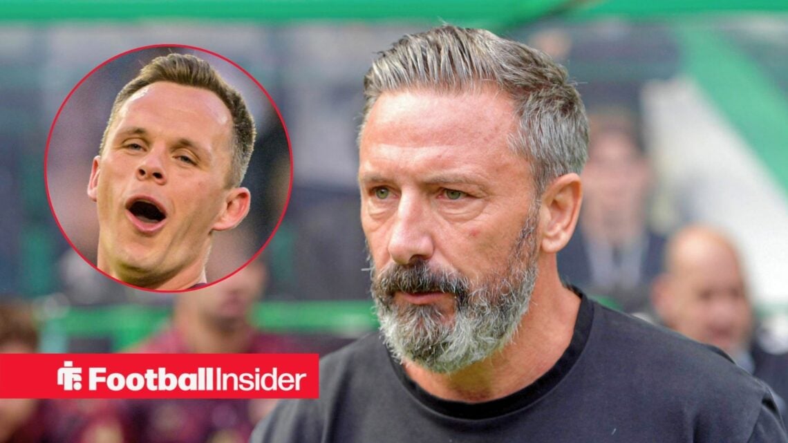 Hearts manager Derek McInnes as main image with Rangers striker Lawrence Shankland in circular inset on left