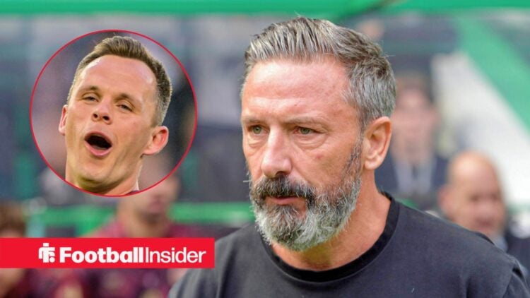 Hearts manager Derek McInnes as main image with Rangers striker Lawrence Shankland in circular inset on left
