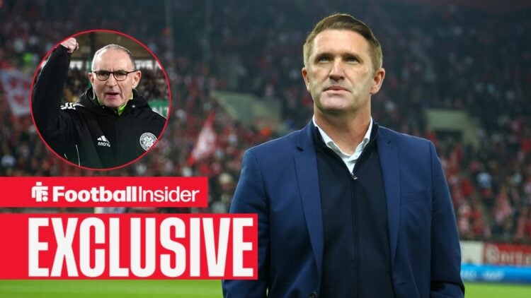 Football Insider exclusive as Robbie Keane stands on the touchline and looks towards Celtic manager Martin O'Neill, who punches the air in a circul...