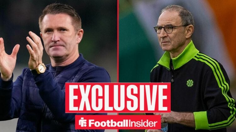 Football Insider exclusive as Robbie Keane applauds, while Celtic manager Martin O'Neill watches from the other side of a split image.