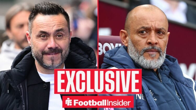 Tottenham manager Roberto De Zerbi alongside West Ham boss Nuno Espirito Santo