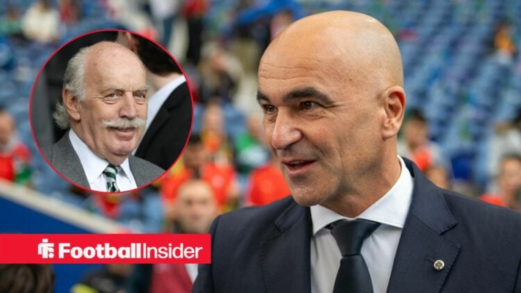 Roberto Martinez on the sidelines as Portugal manager, with Dermot Desmond in a circular inset