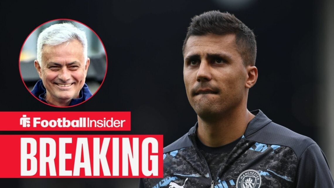 Rodri pre-match with Man City, with Jose Mourinho in a circular inset