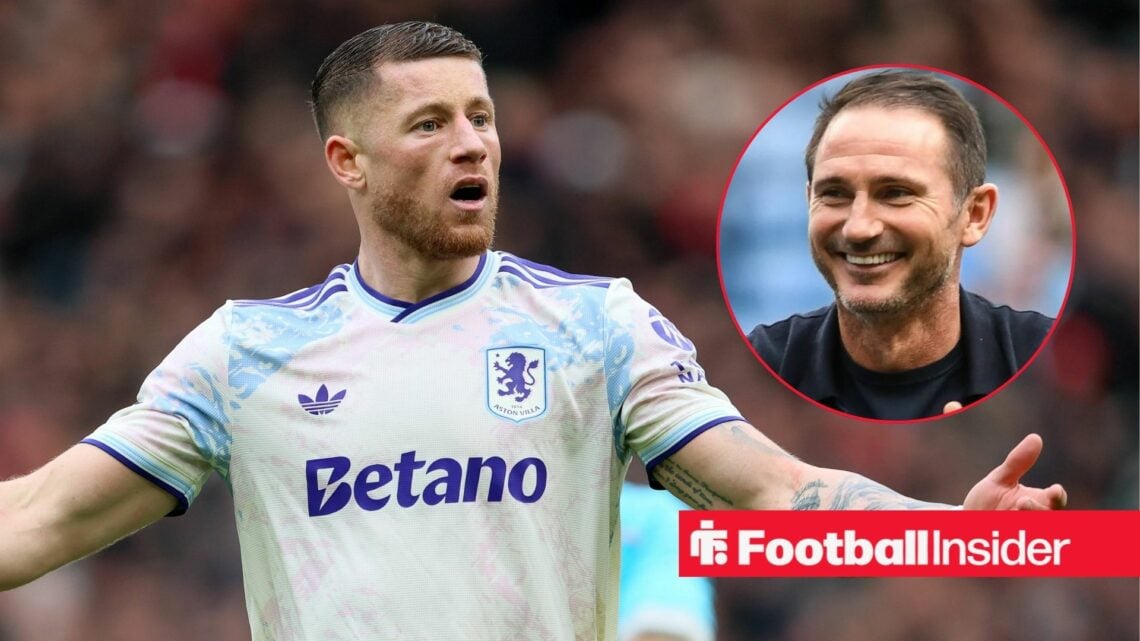 Aston Villa midfielder Ross Barkley has his arms outstretched during game, as Coventry boss Frank Lampard smiles in a circular inset.