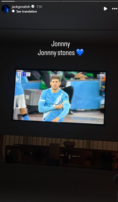 Man City defender John Stones on Jack Grealish's Instagram story