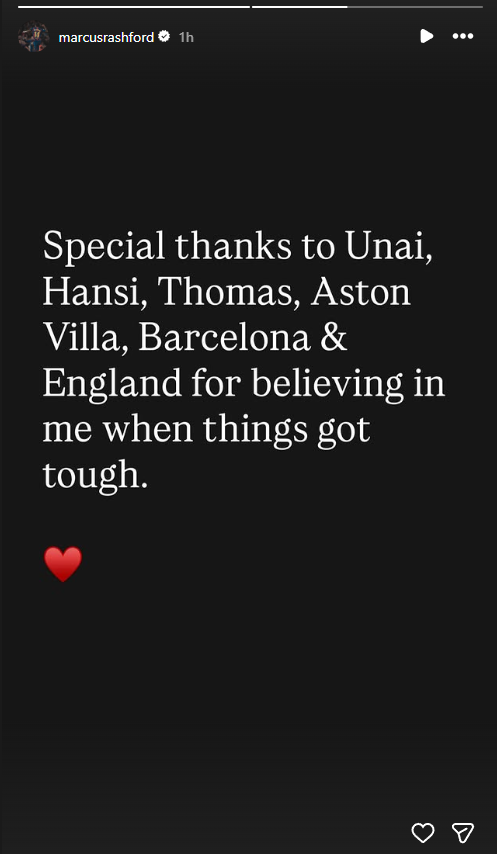 Barcelona winger Marcus Rashford's message on Instagram