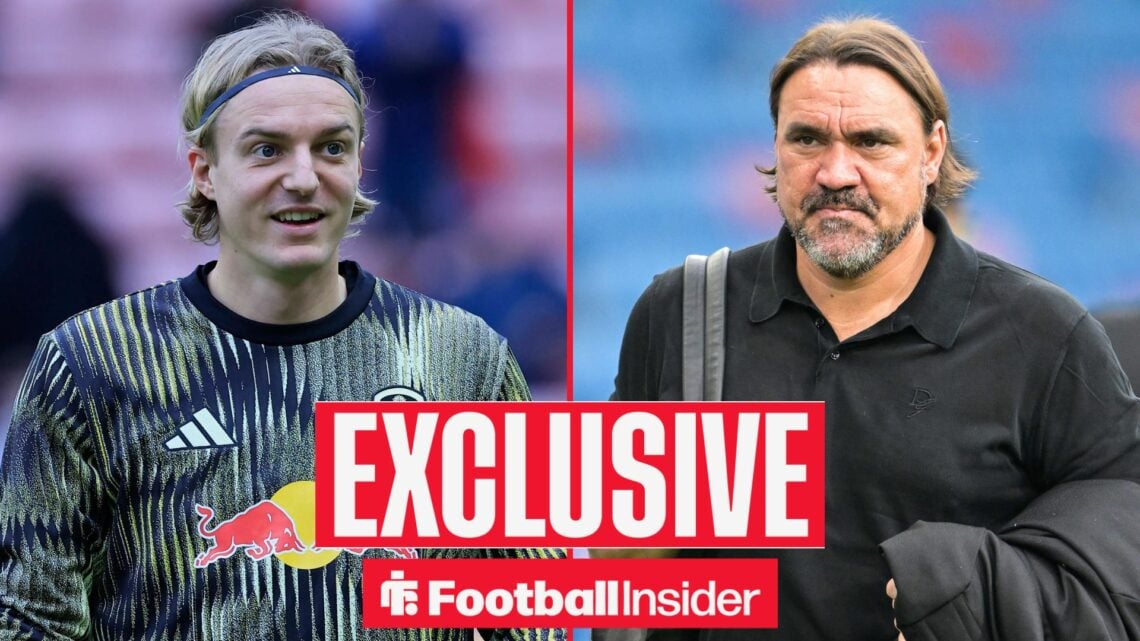 Football Insider exclusive as Leeds defender Sebastiaan Bornauw looks bemused, while manager Daniel Farke watches from the other side of a split im...
