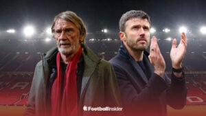 Man United co-owner Sir Jim Ratcliffe alongside interim manager Michael Carrick