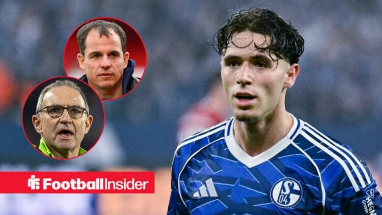 Soufiane El-Faouzi in action for Schalke, with Regis Le Bris and Martin O'Neill in circular insets